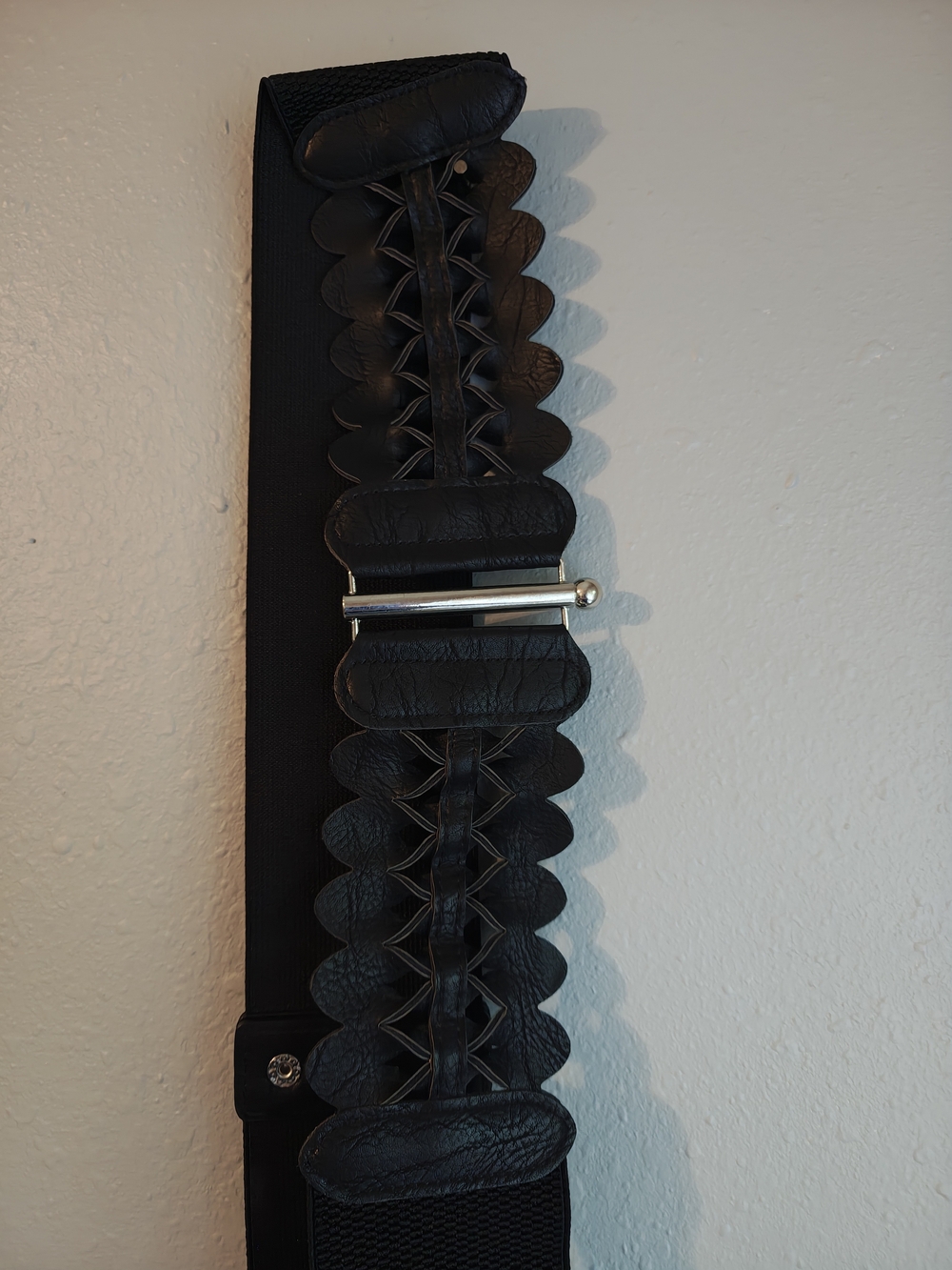 Black Elastic Leather Accent Belt - Unbranded